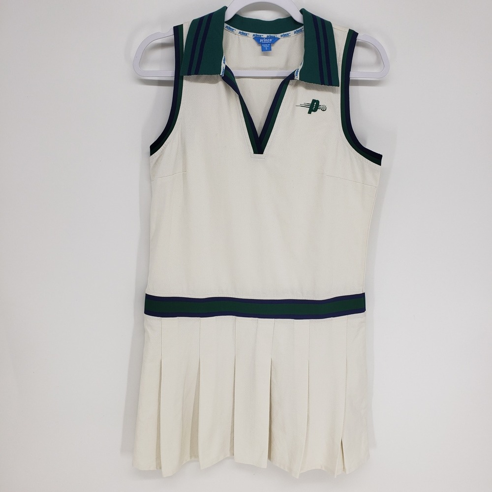 Prince Pickleball Pleated Tennis Dress Women Small Cream White Sleeveless Polo